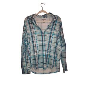 San Soliel blue UPF Golf plaid hounds tooth long sleeve top size XL
